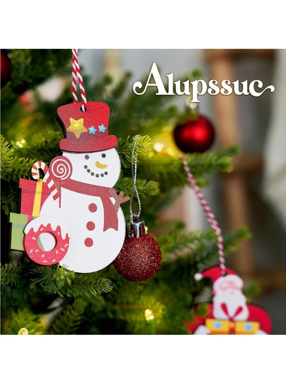 Alupssuc 20Pcs Wooden Christmas Tree Decorations, Santa Claus & Gingerbread 18pc
